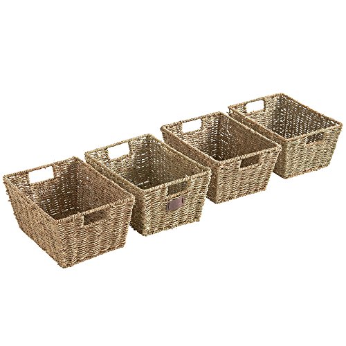VonHaus Seagrass Cestas Mimbre Decoración Cesto de Almacenaje Juego de cestas de Almacenamiento VonHaus con Asas, 4 Unidades