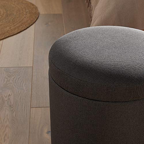 VonHaus Taburete de Almacenamiento Redondo - Carbón - Reposapiés / Puff - Pequeño - Tejido de Lona y Marco de MDF - Organizador / Asiento - Sala de Estar / Dormitorio