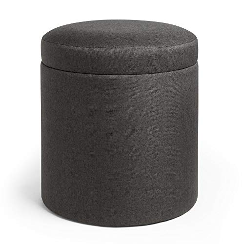 VonHaus Taburete de Almacenamiento Redondo - Carbón - Reposapiés / Puff - Pequeño - Tejido de Lona y Marco de MDF - Organizador / Asiento - Sala de Estar / Dormitorio