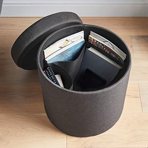 VonHaus Taburete de Almacenamiento Redondo - Carbón - Reposapiés / Puff - Pequeño - Tejido de Lona y Marco de MDF - Organizador / Asiento - Sala de Estar / Dormitorio