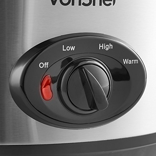 VonShef Olla De Cocción Lenta 3,5L de Acero Inoxidable de - Plato Desmontable para la Mesa Y Tapa De Vidrio