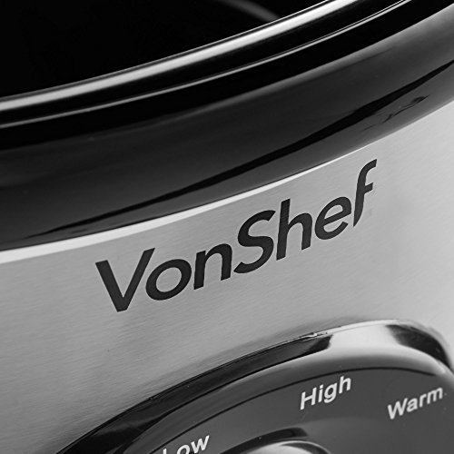 VonShef Olla De Cocción Lenta 3,5L de Acero Inoxidable de - Plato Desmontable para la Mesa Y Tapa De Vidrio