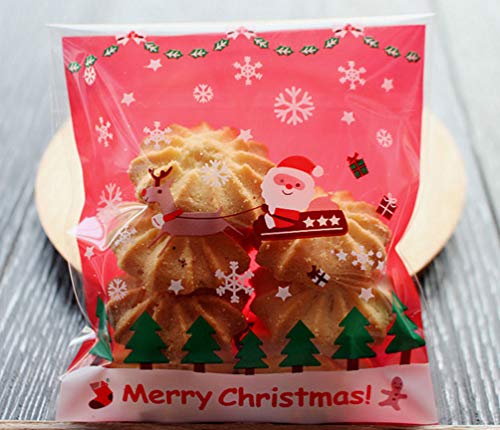 Voqeen Bolsas de Regalo de Celofán Navideñas Bolsas de Envoltura Resellables Bolsitas Joyas Pequeñas y Dulces Bolsas de Plástico OPP de Regalo para Fiestas de Niños