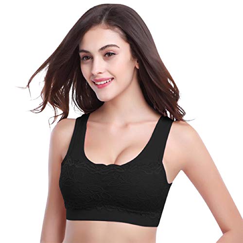 Voqeen Sujetador sin Costuras de Encaje para Mujer Bralette Acolchado con Tirantes Anchos Bandeau Camisola Comfort Emulsión elásticos Sujetador Deportivo de Encaje para Mujer y niñas