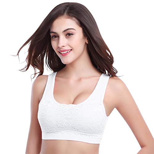 Voqeen Sujetador sin Costuras de Encaje para Mujer Bralette Acolchado con Tirantes Anchos Bandeau Camisola Comfort Emulsión elásticos Sujetador Deportivo de Encaje para Mujer y niñas
