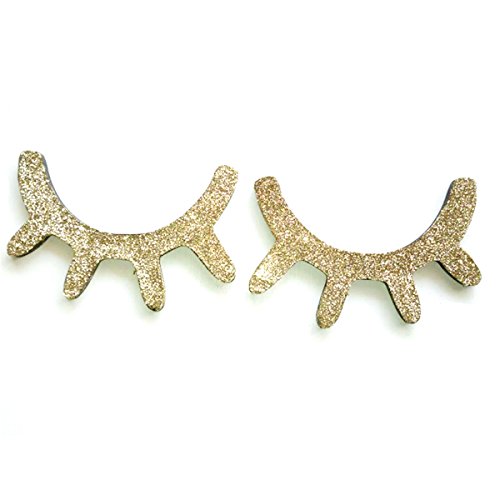 VORCOOL Sleepy Eyes Eyelash madera etiqueta de la pared Kids Children Room Decor dormitorio fondo 1 par (Glitter Gold)
