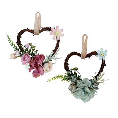 VOSAREA 2 Piezas de Flores Coronas en Forma de corazón Artificial Colgante Flor Puerta Pared Fiesta hogar Ornamento
