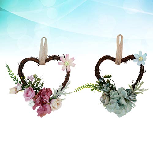 VOSAREA 2 Piezas de Flores Coronas en Forma de corazón Artificial Colgante Flor Puerta Pared Fiesta hogar Ornamento