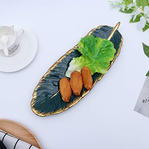 VOSAREA Bandeja de cerámica Bandeja de Plato de Hoja de plátano Plato Decorativo