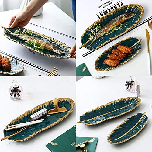 VOSAREA Bandeja de cerámica Bandeja de Plato de Hoja de plátano Plato Decorativo