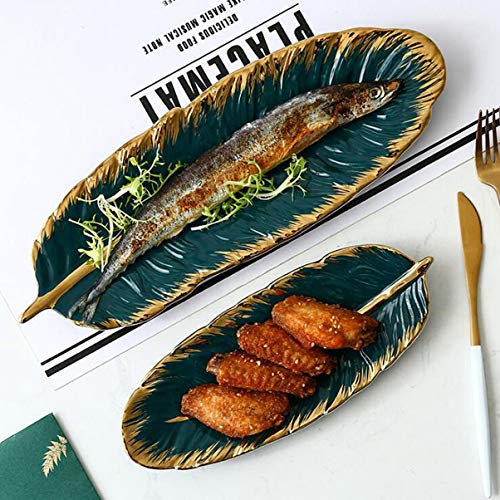 VOSAREA Bandeja de cerámica Bandeja de Plato de Hoja de plátano Plato Decorativo