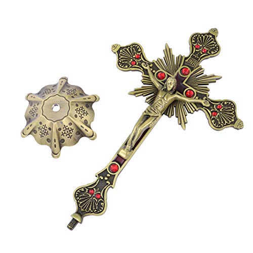 VOSAREA - Crucifijo de pie para mesa de Jesucristo en crucifijo de metal para reinstonar el corpus de metal y escultura para el santuario de la iglesia del hogar