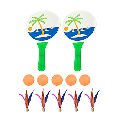 Vosarea Raqueta de bádminton para Playa, Tiro al Aire Libre, Juego de Raqueta para Adultos, niños, Juego Familiar, bádminton, Tenis, pingpong (5 Bombillas, 5 Bolas de Rebote, Color Aleatorio)