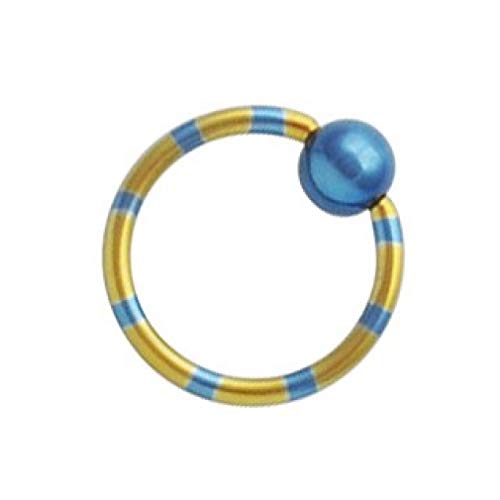 VOTREPIERCING Piercing Anillo CBR Anodizado Rayures Azul/Amarillo Bola Azul 1.6 x 12 x 4 mm