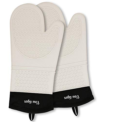 Vou Tiger - Guantes de Silicona para Horno, Guantes Flexibles para Horno Resistentes al Calor, Guantes de Cocina Impermeables para cocinar a la Parrilla, 1 par, Color Blanco