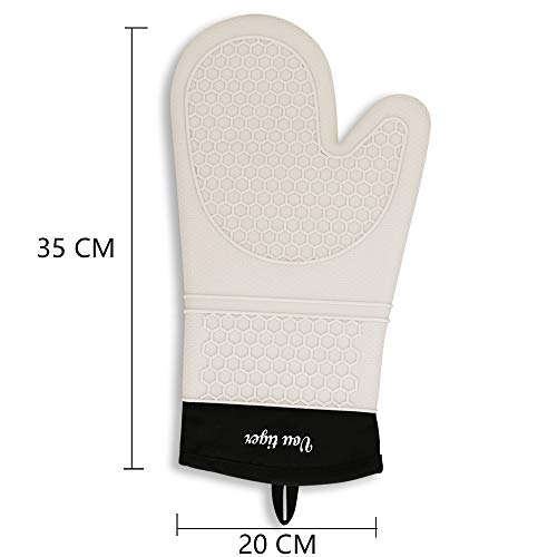 Vou Tiger - Guantes de Silicona para Horno, Guantes Flexibles para Horno Resistentes al Calor, Guantes de Cocina Impermeables para cocinar a la Parrilla, 1 par, Color Blanco