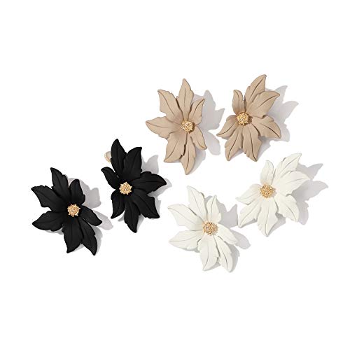 VTYILES Pendientes De Flores Blancas para Mujeres Pendientes De Temperamento De Cuatro Estaciones Joyas De Oreja Retro Oro Blanco Cremoso