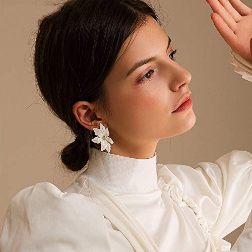 VTYILES Pendientes De Flores Blancas para Mujeres Pendientes De Temperamento De Cuatro Estaciones Joyas De Oreja Retro Oro Blanco Cremoso