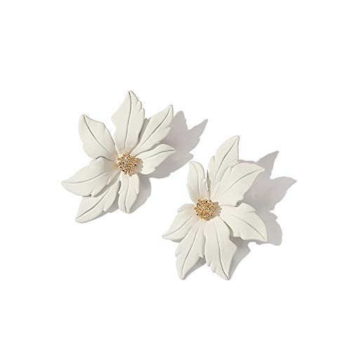 VTYILES Pendientes De Flores Blancas para Mujeres Pendientes De Temperamento De Cuatro Estaciones Joyas De Oreja Retro Oro Blanco Cremoso