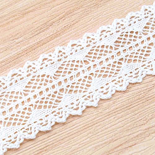VU100 -Cinta de Encaje Flor, 100% Algodón Natural, Lavable, Ganchillo, Ribetes, Collage, para Decoración de Boda, Regalo, Cinta, Manualidades (Longitud:10 Yds; Ancho:2.5 cm;Blanco A)