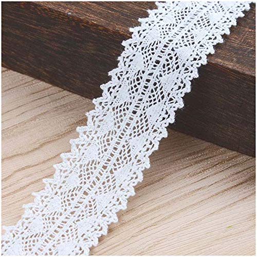 VU100 -Cinta de Encaje Flor, 100% Algodón Natural, Lavable, Ganchillo, Ribetes, Collage, para Decoración de Boda, Regalo, Cinta, Manualidades (Longitud:10 Yds; Ancho:2.5 cm;Blanco A)