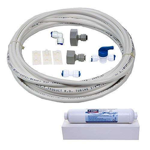 Vyair DA97-01469D Kit de conexión de filtros de agua para Samsung nevera con dispensador integrado de hielo y agua (y cartucho compatible con WSF-100 y 10 metros de tubo - diámetro 1/4"/ 6,4 mm)