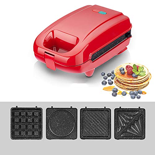 Waflera Electrica,MáQuina De Desayuno Sandwich Multifuncional Mango Anti Escaldado Humanizado Puede Hacer Rosquillas, Crepes, Pasteles, MáQuinas De Panini,Red-4baking-trays