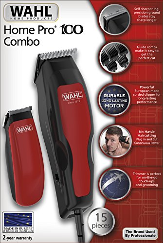 Wahl Home Pro Combo 100 - Set de cortapelos y recortadora, color negro y rojo