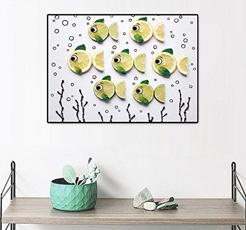 WALSITK Cartel de Lienzo de Cocina de pez limón de Dibujos animados-50x60cm_Framed