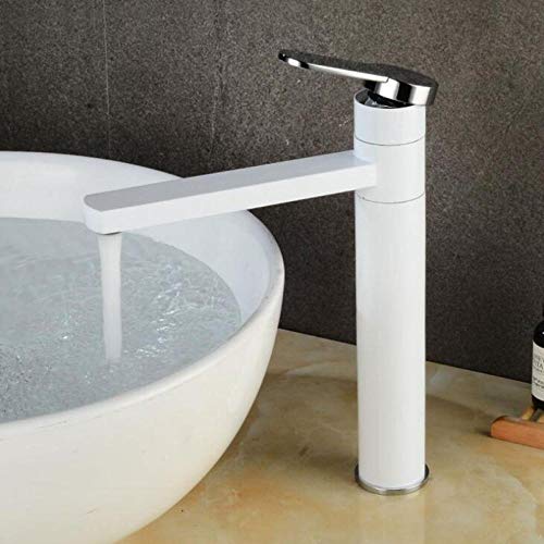 WANDOM Mezclador frío caliente Grifos altos Lavabo de baño negro Grifo de lavabo Grifo monomando para fregadero Montado en blanco Mezclador-Blanco