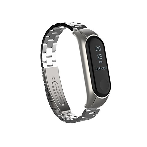 WANFEI Pulsera Xiaomi Mi Band 3 Correa, Band 3 Correa de Metal Pulseras de Repuesto Correa de Recambio Brazalete Extensibles para Xiaomi Mi Band 3 (No Sensor/No Host) (Plata)