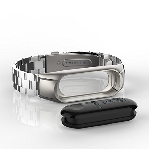 WANFEI Pulsera Xiaomi Mi Band 3 Correa, Band 3 Correa de Metal Pulseras de Repuesto Correa de Recambio Brazalete Extensibles para Xiaomi Mi Band 3 (No Sensor/No Host) (Plata)