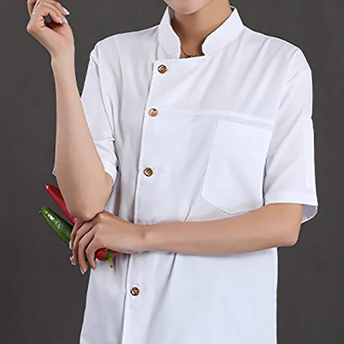 WANGJ Uniforme De Chef del Hotel Mono De Manga Corta para Hornear Pasteles Fruta Leche Tienda De Té Tela Cómoda Tienda De Ollas Calientes Chaqueta De Cajero De La Oficina Principal,Blanco,XL