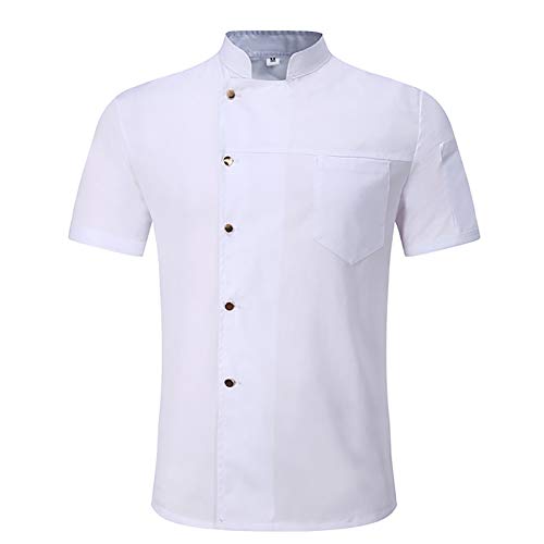 WANGJ Uniforme De Chef del Hotel Mono De Manga Corta para Hornear Pasteles Fruta Leche Tienda De Té Tela Cómoda Tienda De Ollas Calientes Chaqueta De Cajero De La Oficina Principal,Blanco,XL