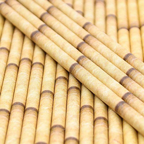 WANGJIAHAO Pajitas De Papel con Diseño De Bambú De Rayas Marrones, Pajita De Cóctel De Jugo para Bodas, Cumpleaños, Bares, Pubs, Suministros para Fiestas En La Selva, 100 Piezas