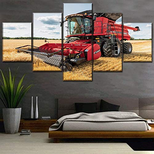 wangpdp Arte de la Pared Pintura de la Lona 5 Piezas Campo Vehículos de Verano Tractor Trigo Imagen Imprimir Decoración para el hogar Cartel Sala de Estar Modular Enmarcado