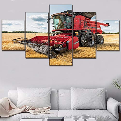 wangpdp Arte de la Pared Pintura de la Lona 5 Piezas Campo Vehículos de Verano Tractor Trigo Imagen Imprimir Decoración para el hogar Cartel Sala de Estar Modular Enmarcado