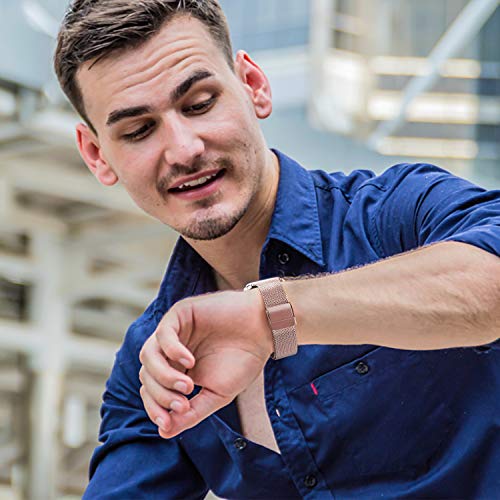 Wanme Correa Compatible con Apple Watch Correa 44mm 42mm 40mm 38mm, Estrecha y Fina Pulsera de Repuesto de Acero Inoxidable Hebilla de Metal para iWatch Series 5 4 3 2 1 (38mm/40mm, Rosa)