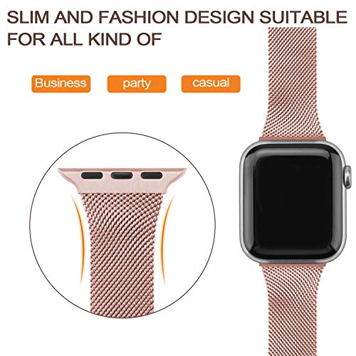 Wanme Correa Compatible con Apple Watch Correa 44mm 42mm 40mm 38mm, Estrecha y Fina Pulsera de Repuesto de Acero Inoxidable Hebilla de Metal para iWatch Series 5 4 3 2 1 (38mm/40mm, Rosa)