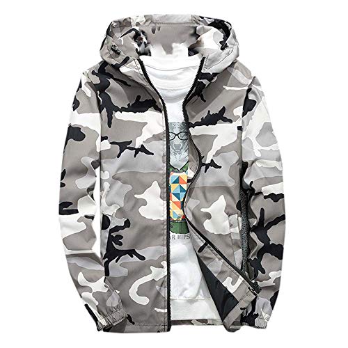 waotier Rompevientos Chaqueta De Trinchera con Capucha para Hombre Casual Moda Camuflaje Color Impreso Más Tamaño Sudadera con Capucha Abrigo De Cremallera Fina