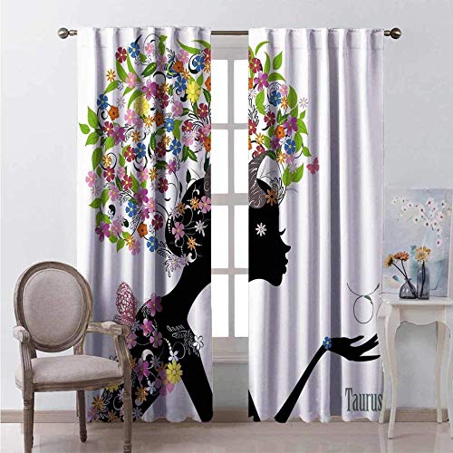 Waple Cortinas opacas ojete para sala de estar Cortinas opacas de bolsillo silueta de mujer cabeza floral con cuernos 280*300cm Opaca Cortina para Habitación Térmica Aislante y Ruido Reducción Impresi