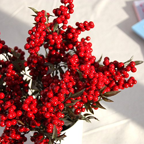 WARMWORD Artificial Berry Tallos de la Fruta Baya del Acebo Rama Flor para Boda Navidad Adornos Casas por Vacaciones Party Decor Piezas Bayas Artificiales Flores decoración hogar