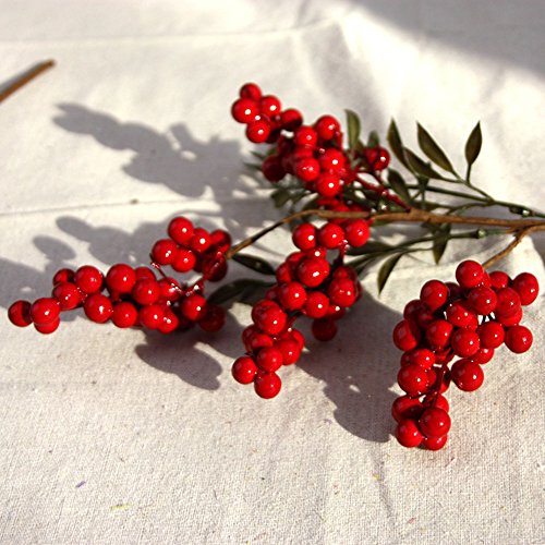 WARMWORD Artificial Berry Tallos de la Fruta Baya del Acebo Rama Flor para Boda Navidad Adornos Casas por Vacaciones Party Decor Piezas Bayas Artificiales Flores decoración hogar