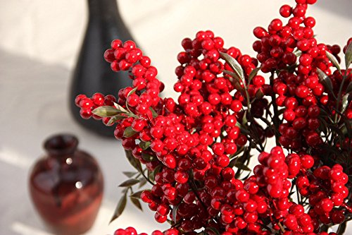 WARMWORD Artificial Berry Tallos de la Fruta Baya del Acebo Rama Flor para Boda Navidad Adornos Casas por Vacaciones Party Decor Piezas Bayas Artificiales Flores decoración hogar