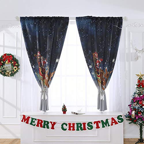 WARMWORD Cortina de Navidad, Vacaciones de Invierno Feliz Papá Noel y Alces Cortina para la decoración de Navidad Tul Tratamiento de la Ventana Voile Cubrir Tejido de Panel Cenefa