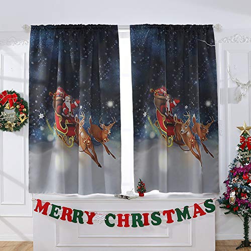 WARMWORD Cortina de Navidad, Vacaciones de Invierno Feliz Papá Noel y Alces Cortina para la decoración de Navidad Tul Tratamiento de la Ventana Voile Cubrir Tejido de Panel Cenefa
