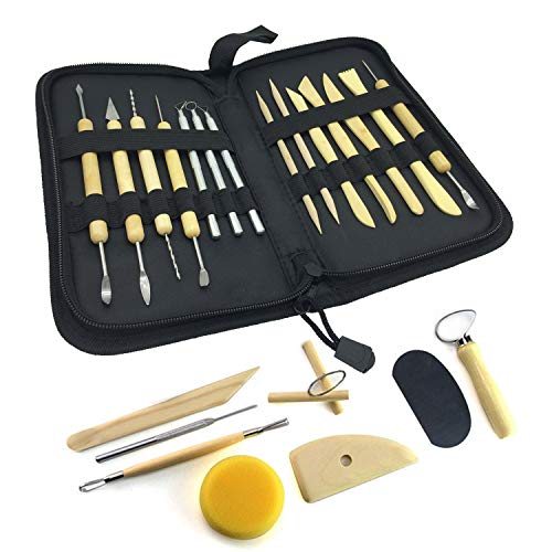Wartoon, 22 piezas, todo en uno, herramientas de modelado de arcilla de madera Sculpey Sculpture, kit de herramientas de cerámica con estuche de almacenamiento conveniente