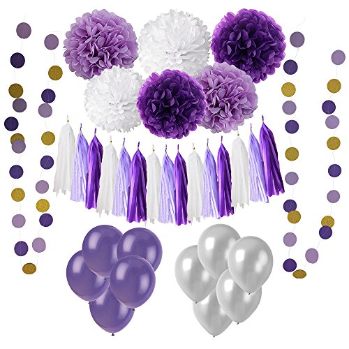 Wartoon 33 Pcs Papel Pom Poms Flores Tissue Globo Tassel Garland Polka Dot Kit de Guirnalda de Papel para las Decoraciones del Banquete de Boda de Cumpleaños - Negro y Dorado