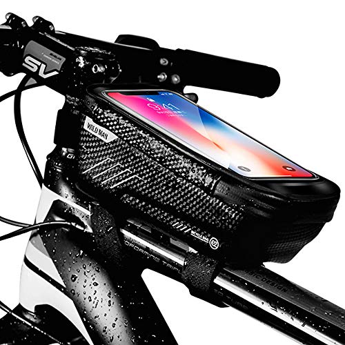 Warxin Bolsa de Movil Bicicleta Manillar, Soporte Impermeable Accesorios Bicletas Porta Bike Montaña Frame Bag, Táctil de Tubo Superior Delantero, para Teléfono Inteligente por Debajo de 6,5 Pulgadas
