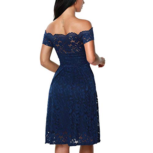 Wateralone Señoras Fuera del Hombro Vestidos con Encaje Elegante Vestido De Noche Vintage Calado Elegante Floral Corto Vestido De Encaje para Fiesta Rational